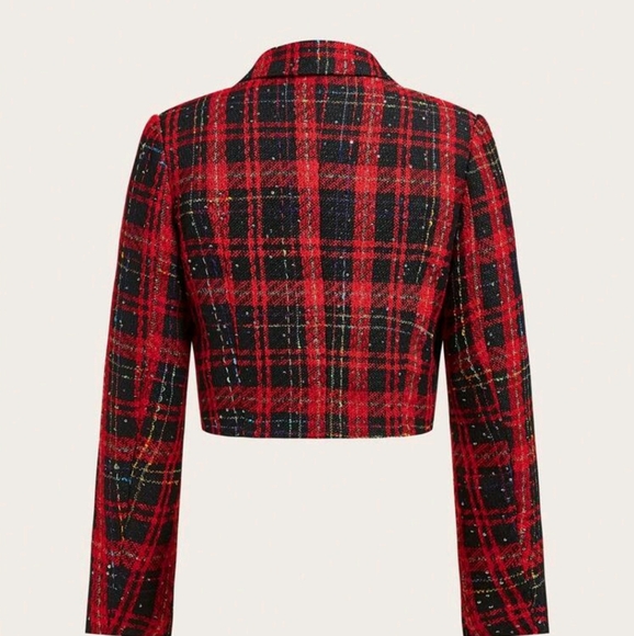 Brand New Red Plaid Blazer Size Small with Gold Crest buttons - Picture 3 of 6